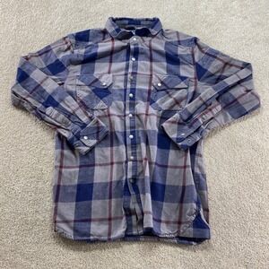 LA Police Gear Backup Flannel Shirt Mens Medium Blue Grey Plaid Snap Front